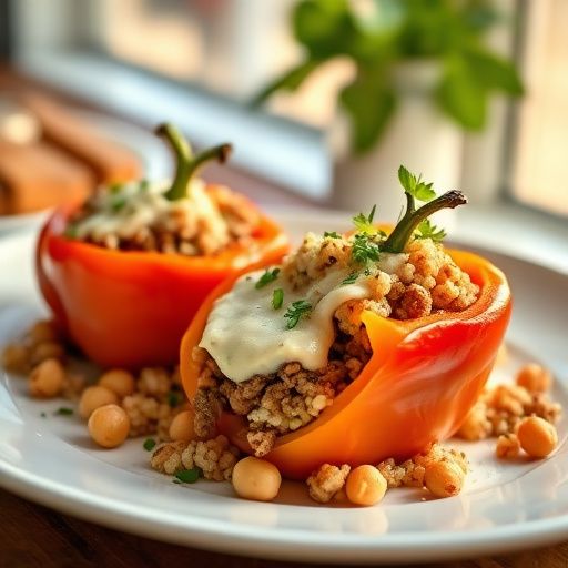 Lamb & Chickpea Stuffed Peppers with Tahini